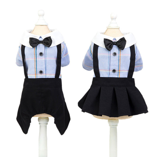 HKM-8195389 Stylish Cotton Dog Couple's School Uniform Suit for Spring and Summer