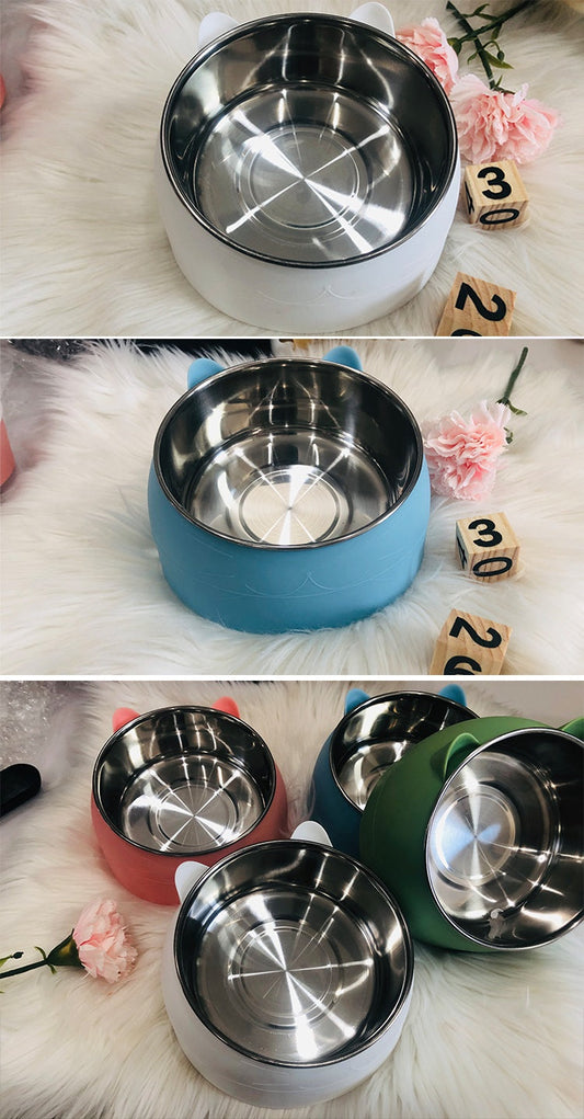HKM-8198973 Ceramic Cat Dog Bowl - Stainless Steel Head Design, 200ML, 400ML & 800ML Options