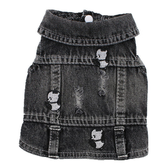 HKM-8203325 Black Ripped Denim Vest for Dogs - XS to XXL Sizes Available
