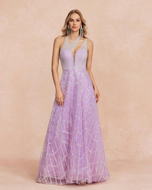 HKM-822995 Elegant Purple Ladies' Dress EZ25007 for Special Occasions