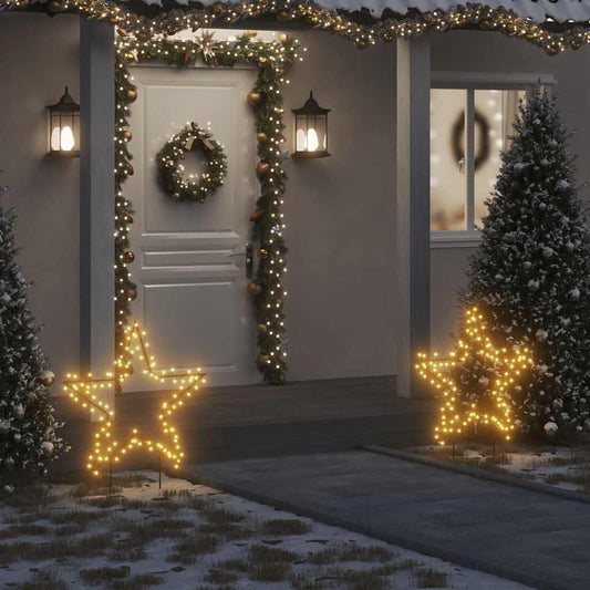 HKM-823251 Warm White Star-Shaped Christmas Decoration with 115 LEDs and Ground Spikes, 8 Lighting Modes, 90 x 85 cm