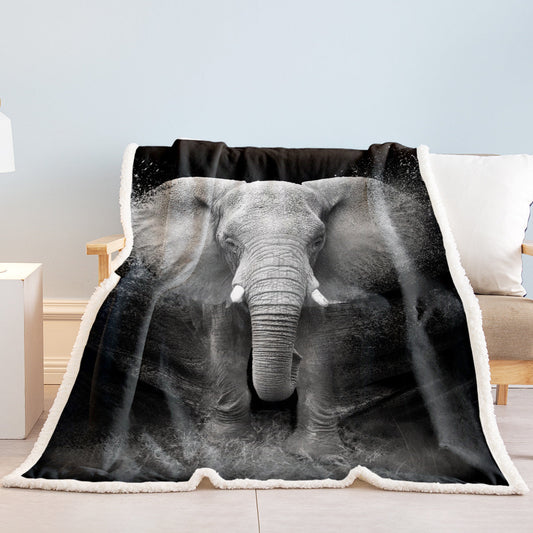 HKM-824915 Reversible 3D Elephant Sherpa Fleece Blanket, Soft Flannel for Couch or Bed, 130x150cm, 150x200cm