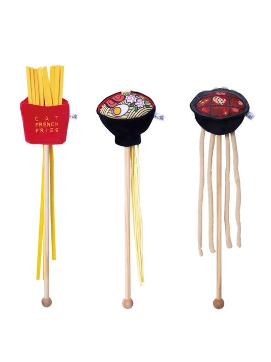 HKM-8276285 Plush Hot Pot Ramen and French Fries Cat Stick Toy for Interactive Play
