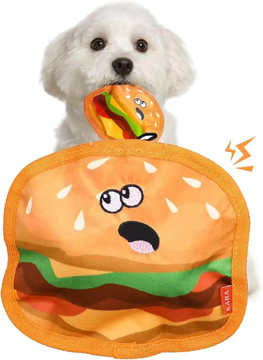 HKM-828243 Durable Crinkle Squeaky Dog Toy for Interactive Play - Stuffing-Free Hamburger Design