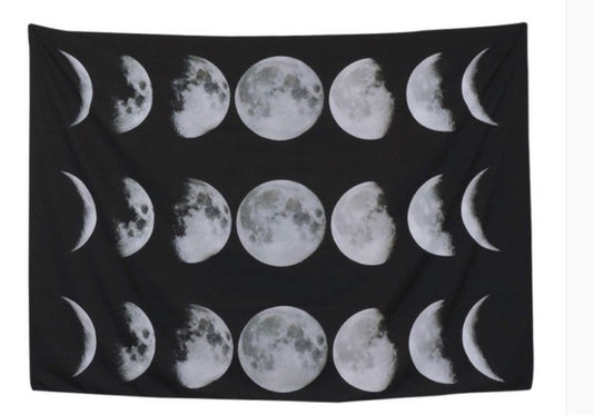 HKM-829907 Starry Universe Moon Hanging Decor - Ethnic Style Polyester Tapestry, Eclipse Design, 130x150cm & 148x200cm Sizes