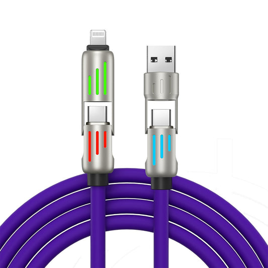 HKM-830227 240W Colorful Breathing Light Four-in-One Fast Charging Cable with Multiple Interfaces