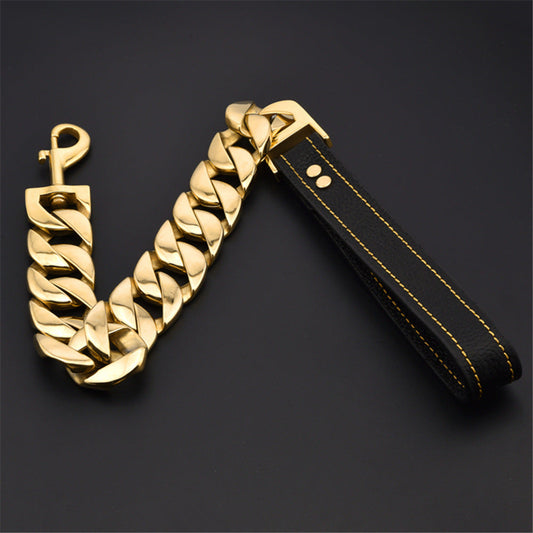 HKM-8333629 Large Dog Leash in Stainless Steel with Cast Titanium Steel, Available in Gold, Silver, Rose Gold, Colorful, and Black