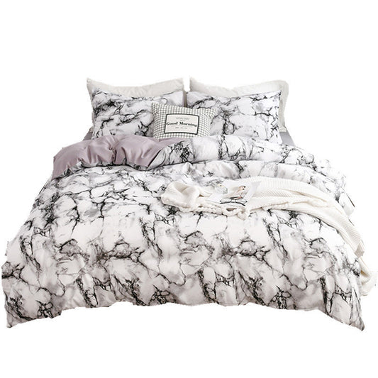 HKM-833491 Marble Patterned Polyester Duvet Cover Set with Pillowcases - Various Sizes Available