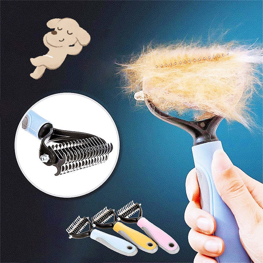 HKM-8341181 Double-Sided Stainless Steel Pet Brush for Grooming & Shedding Removal in Dogs and Cats