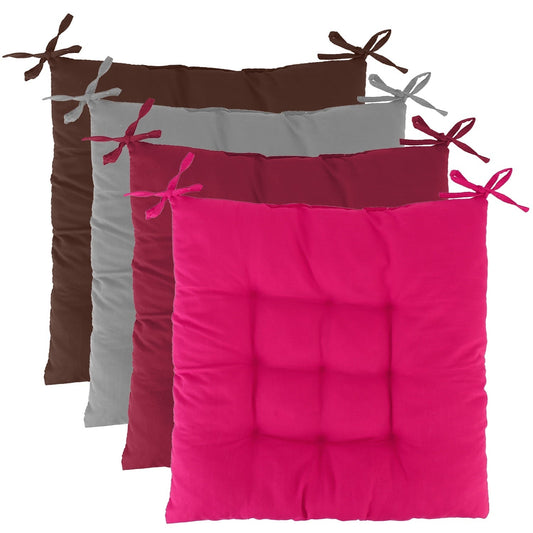 HKM-834195 4-Piece Soft Square Chair Cushion Set - 17.72in Comfortable Tie-On Seat Pads for Home, Office, and Travel