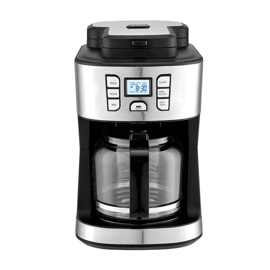 HKM-834387 15-Cup Electric Coffee Maker with Built-in Grinder and LCD Display