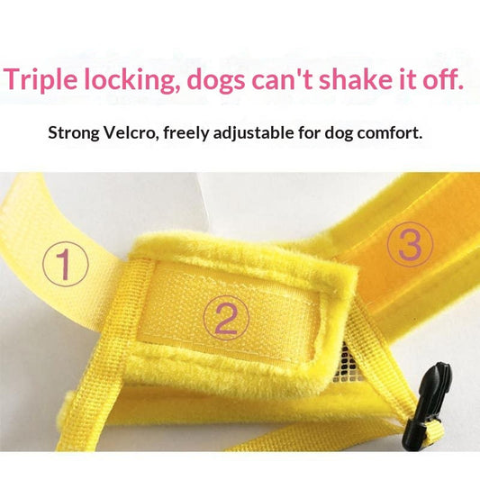 HKM-8387133 Dog Muzzle for Small to Extra Large Breeds - Comfortable Fabric Design in Black, Yellow, and Orange