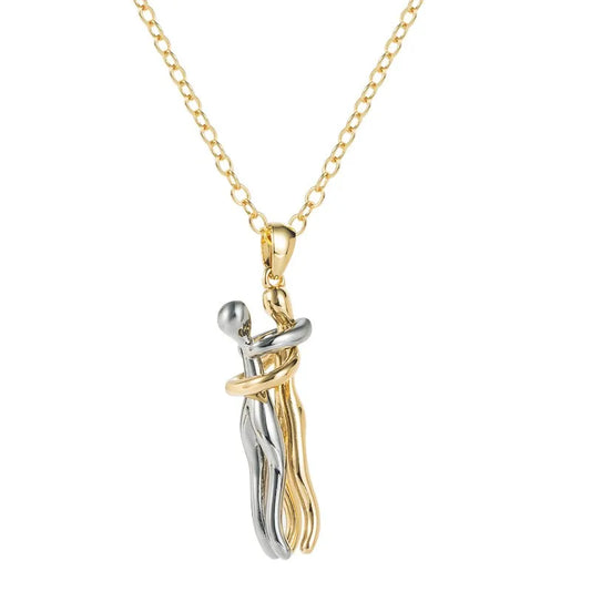 HKM-838803 Lovers Embrace Necklace Pendant 18K Gold Plated Stainless Steel Necklace for Valentine's Day Gift Jewelry