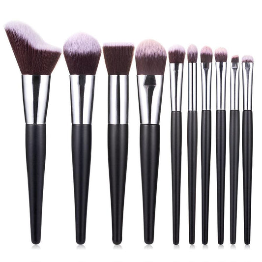 HKM-839635 10-Piece Wavy Makeup Brush Set for Loose Powder, Blush, and Eye Shadow in PU Case
