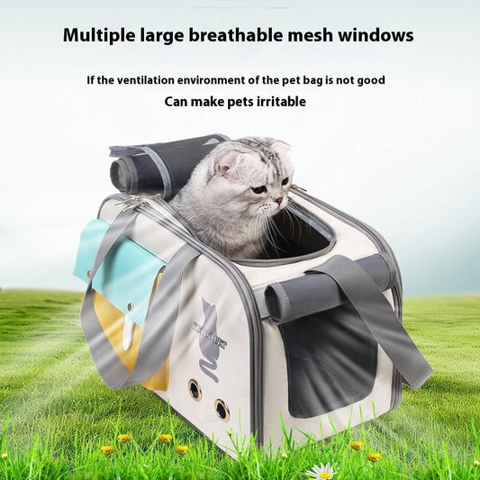 HKM-8401597 Portable Large Capacity Nylon Pet Bag – Breathable Solid Color Design in White, Gray, or Black