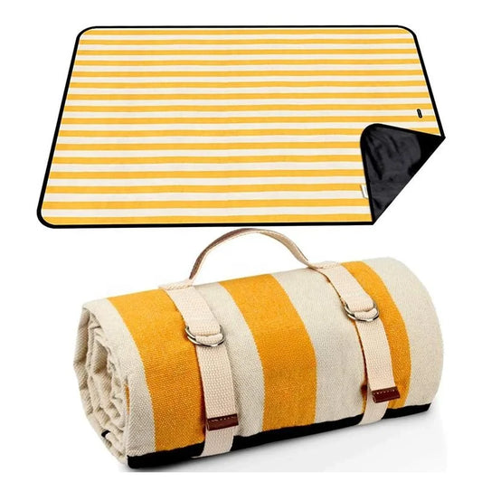 HKM-840915 Outdoor Eco-Friendly Waterproof Picnic Blanket with Leather Strap - Portable Recycled Oxford Mat for Camping and Beach