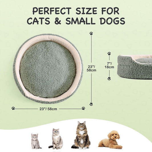 HKM-8409533 Orthopedic Round Pet Bed for Cats & Small Dogs - 23-Inch Plush Bed with Non-Slip Bottom, Sage Green