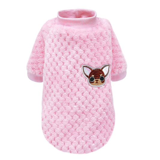 HKM-8424765 Cozy Fleece Jacket for Small Dogs - Soft, Warm Pet Apparel for Fall/Winter, Suitable for Chihuahuas, Yorkies, and Pugs in Pink and Blue, Sizes S-2XL