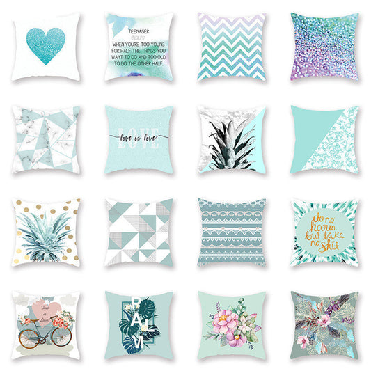 HKM-842771 Geometric Plant Pattern Green Pillowcase - Scandinavian Style, 45x45cm, Polyester
