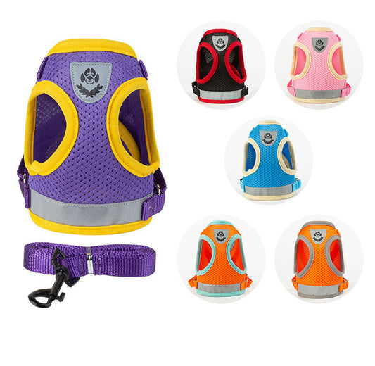 HKM-8428733 Light Reflecting Traction Belt Chest Harness with Breathable Mesh for Small and Medium Dogs