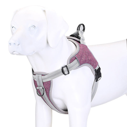 HKM-8431421 Reflective Dog Chest Harness Vest - Adjustable Polyester Design in Blue, Purple, Gray (S-XXL)