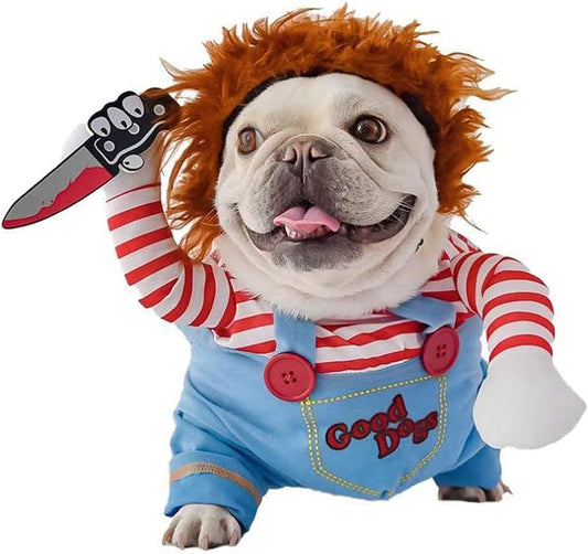 HKM-8443325 Halloween Striped Harness Pants for Dogs and Cats - 3-Piece Fun Costume Set