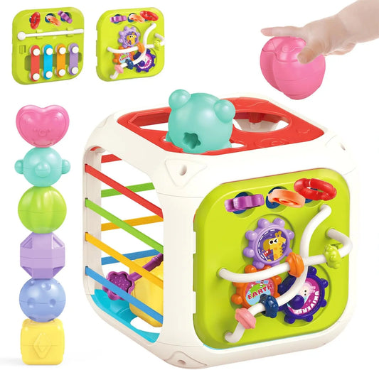 HKM-844819 7-in-1 Educational Sensory Activity Cube for Toddlers - Shape Sorter Toy for Ages 0-4 Years