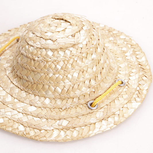 HKM-8454205 Vintage Farmer Hat Ornament - Striped Straw Design for Cats & Dogs, Suitable for All Seasons