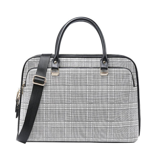HKM-848531 Korean Synthetic Leather Computer Bag for Business, Portable Document Briefcase in Caramel, Apricot, Black & White, and Black