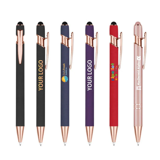 HKM-848595 Rose Gold Custom Logo Soft Touch Screen Pen with Rubber Grip for Mobile Devices