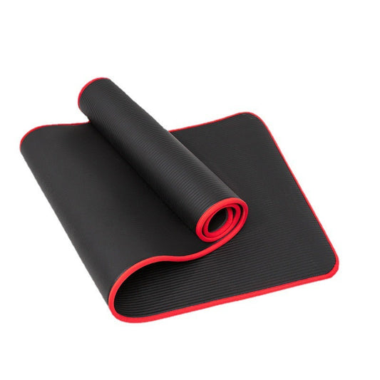 HKM-850195 Non-Slip Gymnastics Yoga Mat for Fitness and Dance - Solid Black with Red Edges, 183cm x 61cm, NBR Material