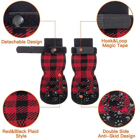 HKM-8527293 Cozy Red Cotton Dog Socks - Christmas Themed Pet Accessory (Set of 4)