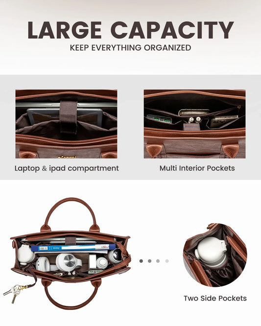 HKM-855763 Vintage PU Leather Large Business Briefcase for 15.6 Inch Laptop and Office Use