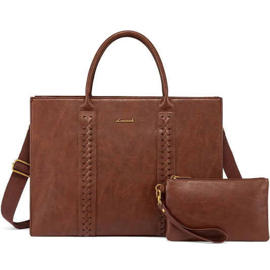 HKM-855763 Vintage PU Leather Large Business Briefcase for 15.6 Inch Laptop and Office Use