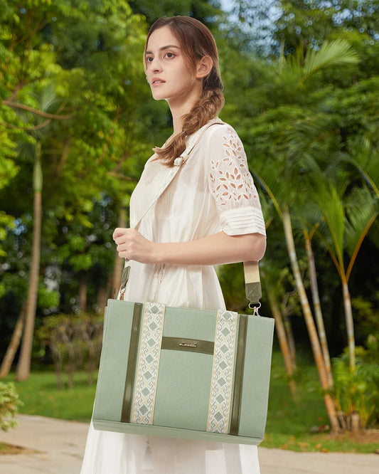 HKM-856915 Canvas Tote Shoulder Bag for Women - Versatile Crossbody Purse for Daily Use, School, Office, and Travel