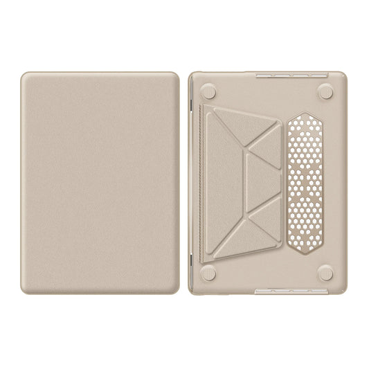 HKM-858067 Gold PU Kickstand Cover for MacBook Pro 14-inch (2021/2023) Models A2442, A2779, A2918, A2992