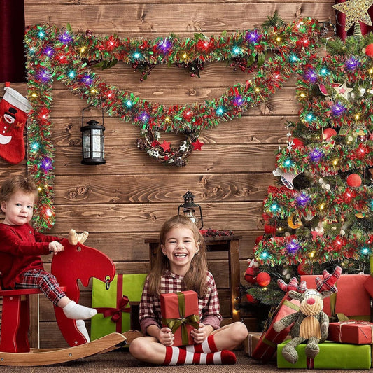 HKM-858643 Warm Colorful Flower Shape Ribbon String Lights for Christmas Decoration, 10m/100 Lights, PVC Material