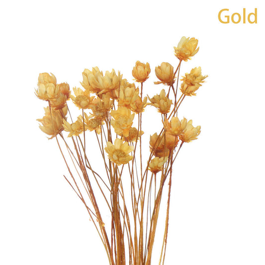 HKM-859603 Artificial Flower Decoration Set – 30-Piece Handmade Assortment in Gold, Green, Lake Blue, and Peach