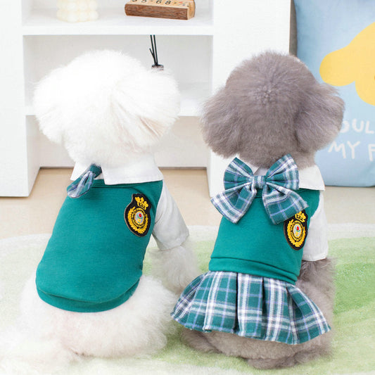 HKM-8596541 Casual Preppy Style T-Shirt and Skirt Set for Small Dogs