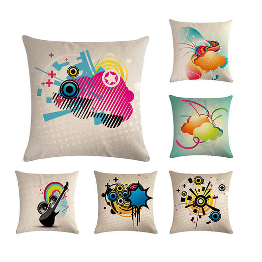 HKM-860499 Abstract Guitar Design Linen Cushion Cover - Modern 45x45cm Cotton Pillowcase