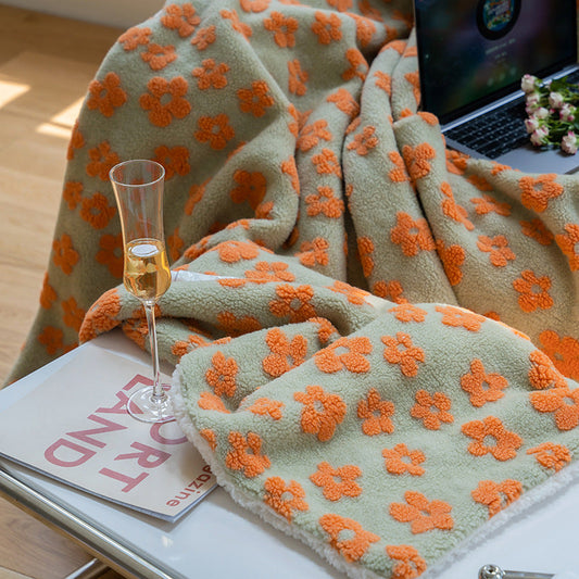 HKM-860819 Vintage Floral Jacquard Cashmere Blanket for Autumn and Winter, 110x140cm and 150x200cm Options, Warm Coral Design in Navy, Orange, and Green