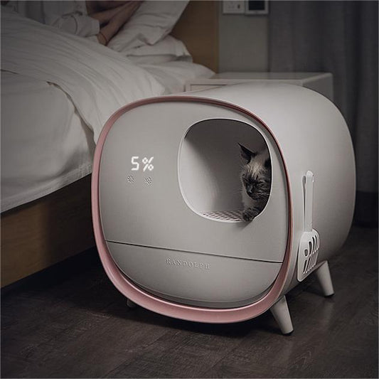 HKM-862803 Extra Large Smart Litter Box with Auto-Cleaning, Deodorant, and Spatter Proof Design