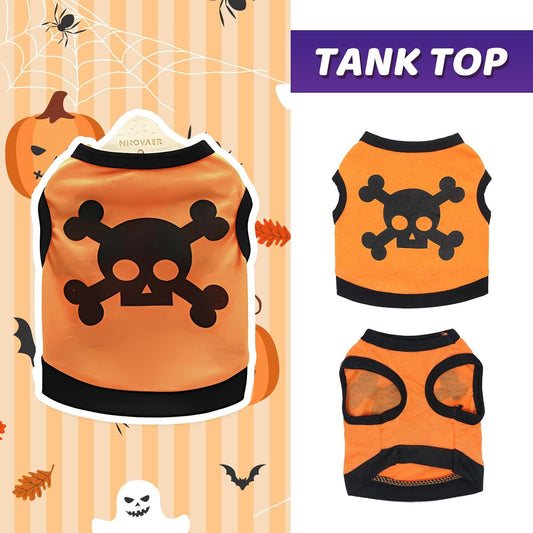 HKM-8639933 Halloween Skull Bones Dog Vest for Small and Medium Pets - Stretchy Cotton Tank Top Costume