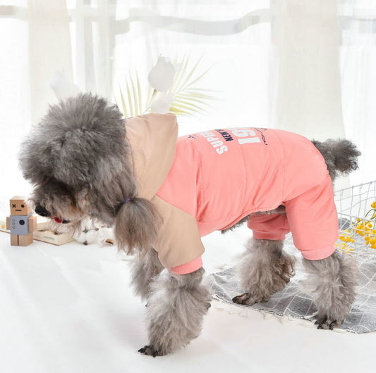 HKM-8721725 Casual Four-Legged Padded Dog Coat in Blue and Pink