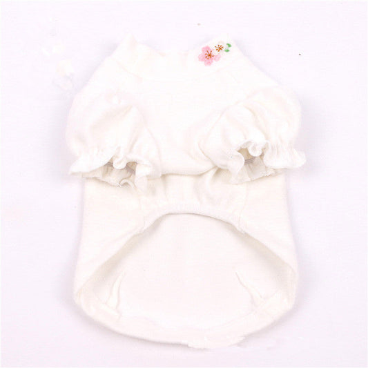 HKM-8727613 Cotton Puff Sleeve Dog Clothing with Cute Flower Embroidery - Available in Multiple Sizes