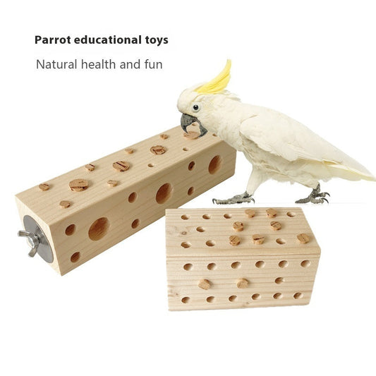 HKM-8727869 Wooden Gnawing Toy for Parrots with Large and Small Plugs