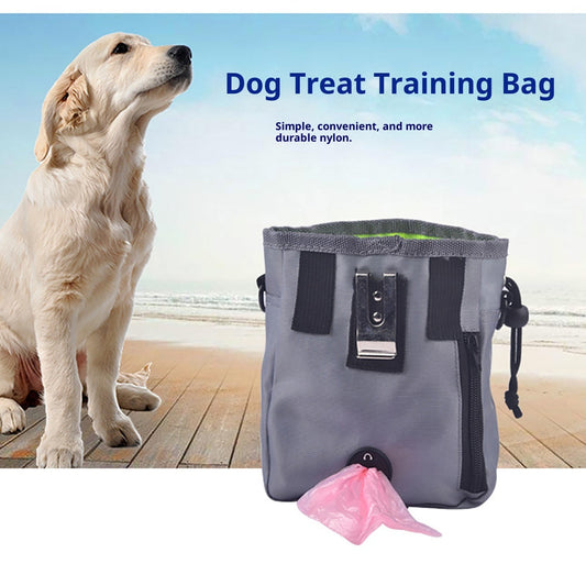 HKM-8729277 Portable Pet Snack Training Bag - Nylon Drawstring Mesh, Solid Color, Black or Gray, Compact Size 13x6x18cm