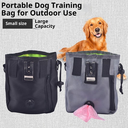 HKM-8729277 Portable Pet Snack Training Bag - Nylon Drawstring Mesh, Solid Color, Black or Gray, Compact Size 13x6x18cm