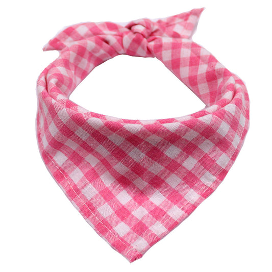 HKM-8730429 Plaid Cotton Triangle Scarf for Pets - Stylish and Comfortable with Multiple Color Options