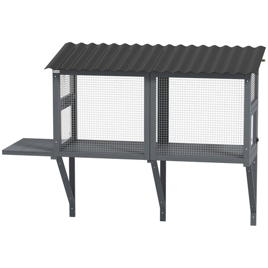 HKM-8742205 Gray Wooden Cat Catio with Jumping Platform for Outdoor Enjoyment and Secure Viewing